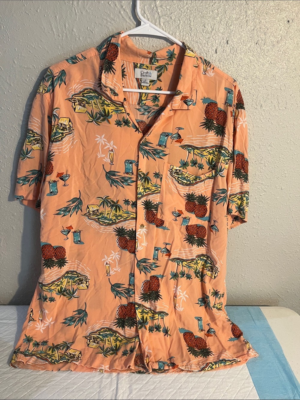 croft & barrow Peach Tropical Pineapple & Cocktail Print Shirt